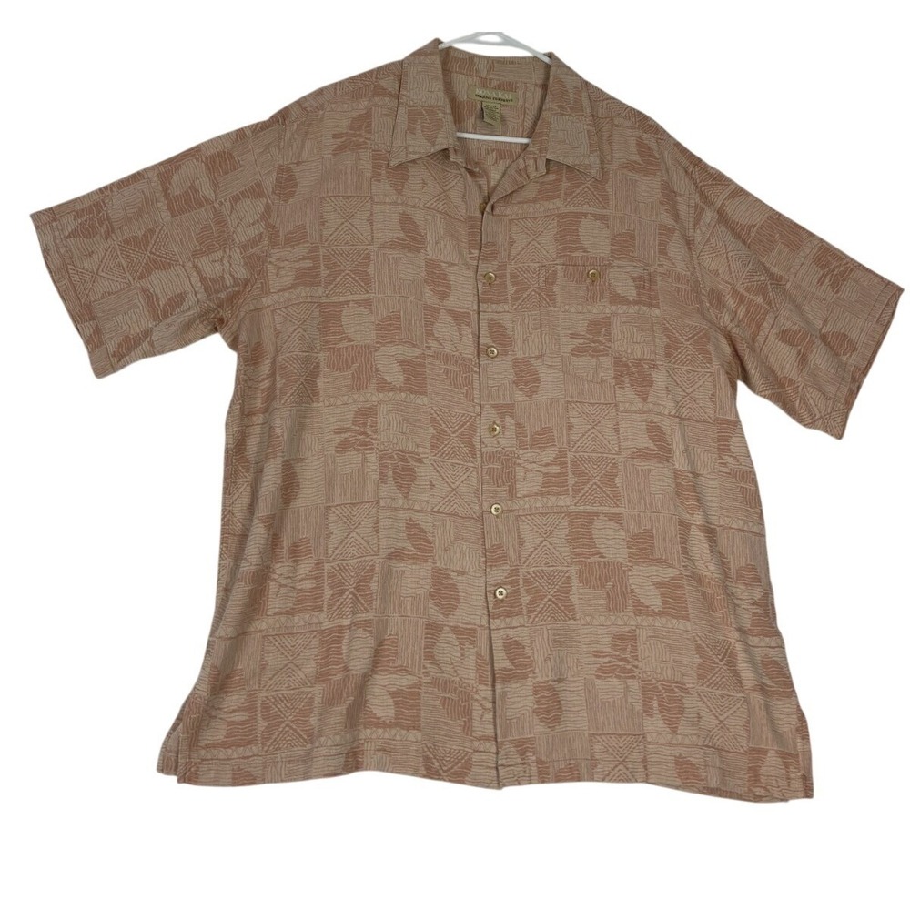 Kona Kai Hawaiian Camp‎ Shirt Mens 2XL Mauve Silk Blend Button Tribal Tropical